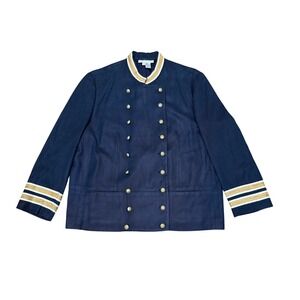 Nancy Heller Navy Silk Cotton Military Captain Style Blazer Jacket Gold Button L